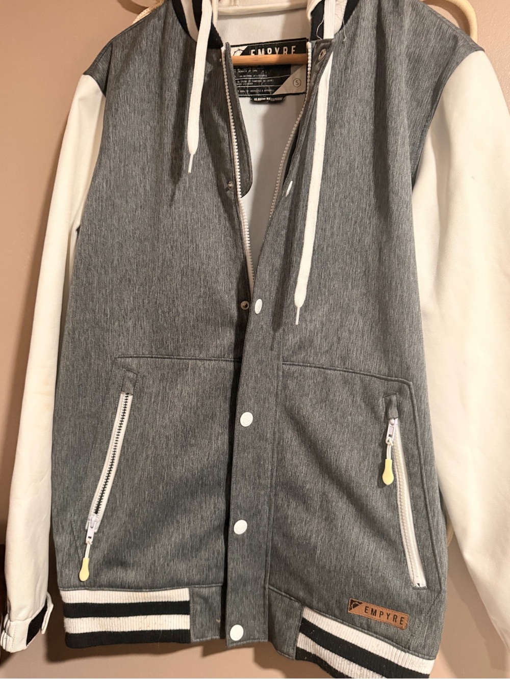 Empyre Gray Hooded Bomber Jacket with White Sleeves